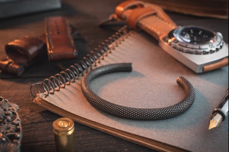 Gwegird - Antiqued Textured Stainless Steel Cuff Bangle Men's Bracelet