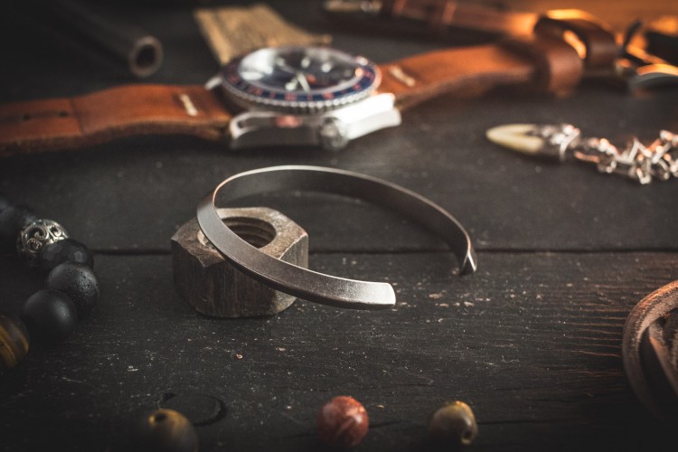 Lauchie - Antiqued Stainless Steel Cuff Bangle Men's Bracelet from STRAPSANDBRACELETS