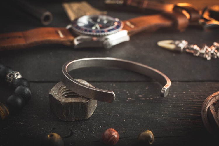 Raerlam - Antiqued Stainless Steel Cuff Bangle Men's Bracelet from STRAPSANDBRACELETS