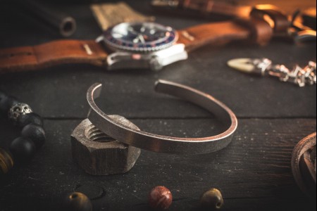 Raerlam - Antiqued Stainless Steel Cuff Bangle Men's Bracelet