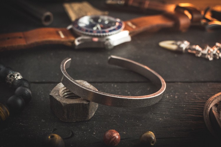 Raerlam - Antiqued Stainless Steel Cuff Bangle Men's Bracelet from STRAPSANDBRACELETS