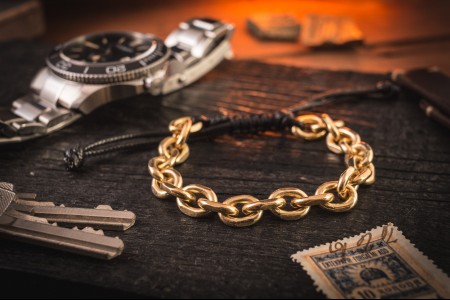 Jargervonssen - Gold Plated Chain Macrame Men's Bracelet