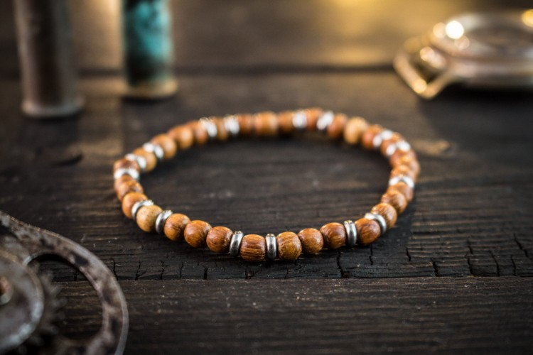 Artin - 5mm - Sandalwood Beaded Stretchy Bracelet with Stainless Steel Accents from STRAPSANDBRACELETS