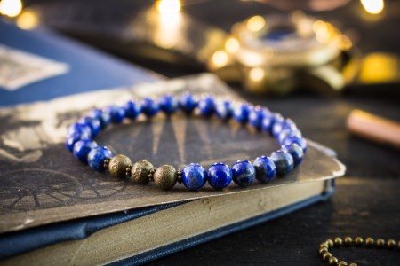 Muzammil - 6mm - Blue Lapis Lazuli Beaded Stretchy Bracelet with Bronze Beads