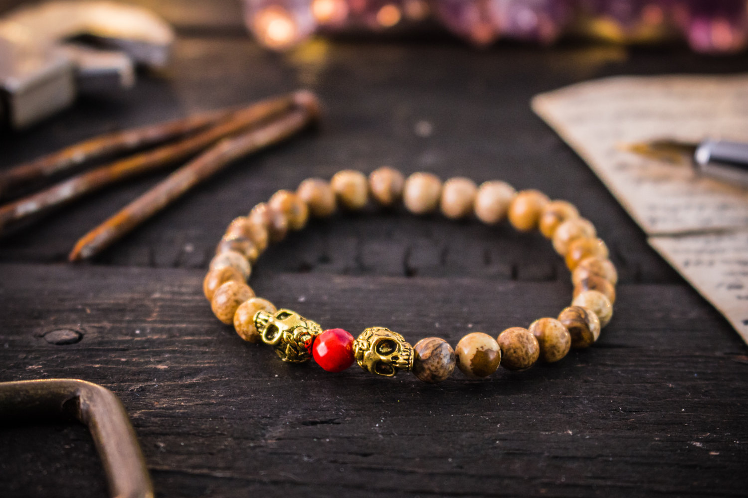 Ollie 6mm Brown Jasper Stone Beaded Stretchy Bracelet with