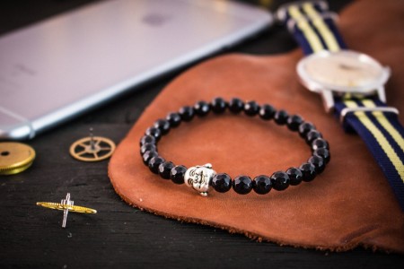 Jayden - 6mm - Faceted Black Onyx Beaded Bracelet with Silver Buddha