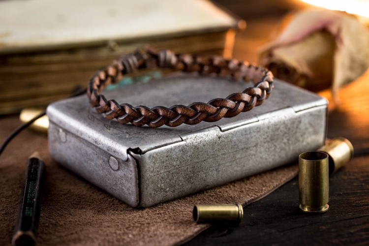 Frankie - Dark Brown Genuine Leather Braided Bracelet with Waxed Cord from STRAPSANDBRACELETS