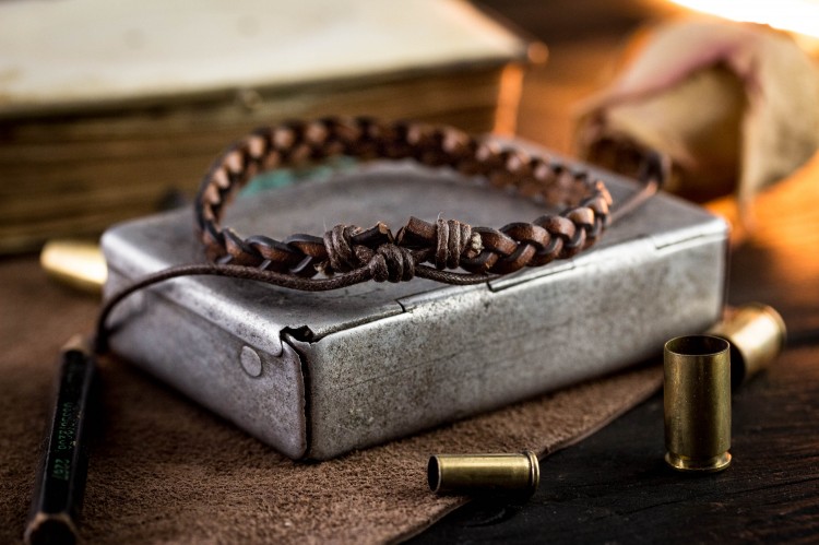 Frankie - Dark Brown Genuine Leather Braided Bracelet with Waxed Cord from STRAPSANDBRACELETS