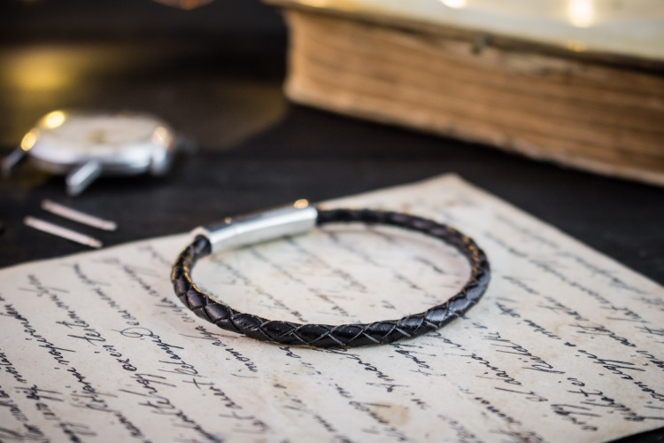 Haydn - Black Genuine Leather Braided Cord Bracelet with Steel Clasp from STRAPSANDBRACELETS
