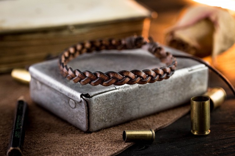 Frankie - Dark Brown Genuine Leather Braided Bracelet with Waxed Cord from STRAPSANDBRACELETS