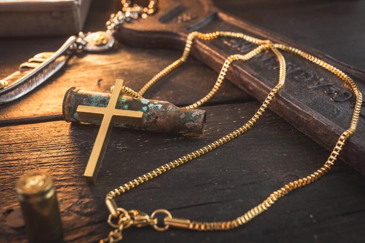 Artemios - Golden Stainless Steel Men's Necklace with Cross Pendant from STRAPSANDBRACELETS