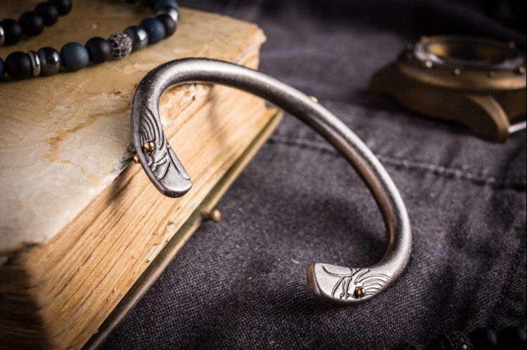 Leif - Eagle Themed, Antiqued Stainless Steel Cuff Bangle Men's Bracelet from STRAPSANDBRACELETS