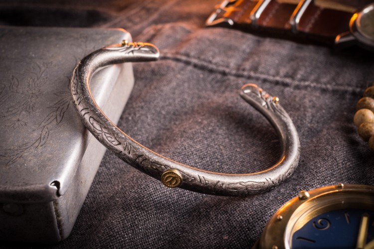 Leif - Eagle Themed, Antiqued Stainless Steel Cuff Bangle Men's Bracelet from STRAPSANDBRACELETS