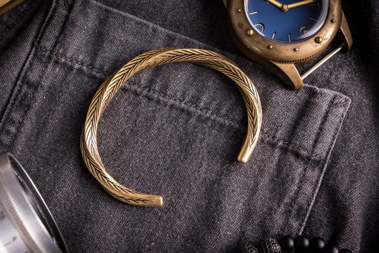 Matty - Twisted Golden, Antiqued Stainless Steel Cuff Bangle Men's Bracelet from STRAPSANDBRACELETS