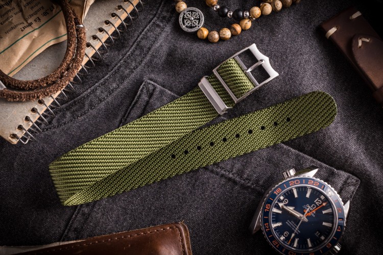Army Green Adjustable Single Pass Slip Through Watch Strap (20 & 22mm) from STRAPSANDBRACELETS