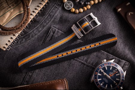 Black, Gray and Orange Adjustable Single Pass Slip Through Watch Strap (20 & 22mm)