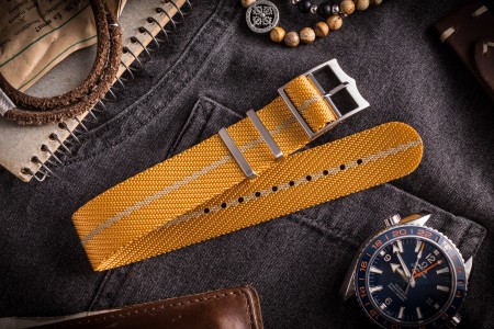 Golden Yellow and Khaki Adjustable Single Pass Slip Through Watch Strap (20 & 22mm)