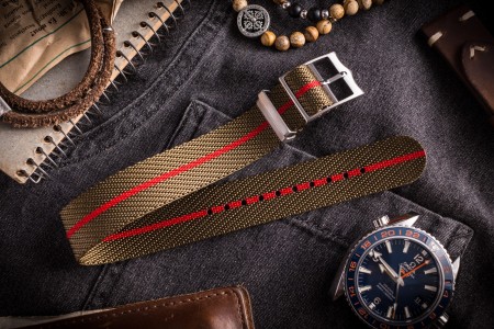Green and Red Adjustable Single Pass Slip Through Watch Strap (20 & 22mm)