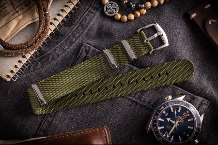 Army Green Premium Twill Slip Through Nato Watch Strap (20 & 22mm)
