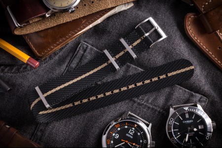 Black & Beige Premium Twill Slip Through Nato Watch Strap (20 & 22mm)