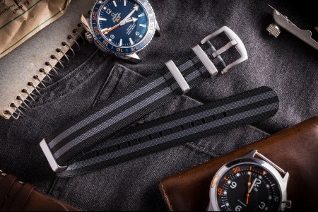 Black & Gray Premium Seat Belt Slip Through Nato Watch Strap (20 & 22mm)