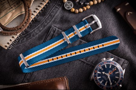 Blue, White and Orange Premium Twill Slip Through Nato Watch Strap (20 & 22mm)