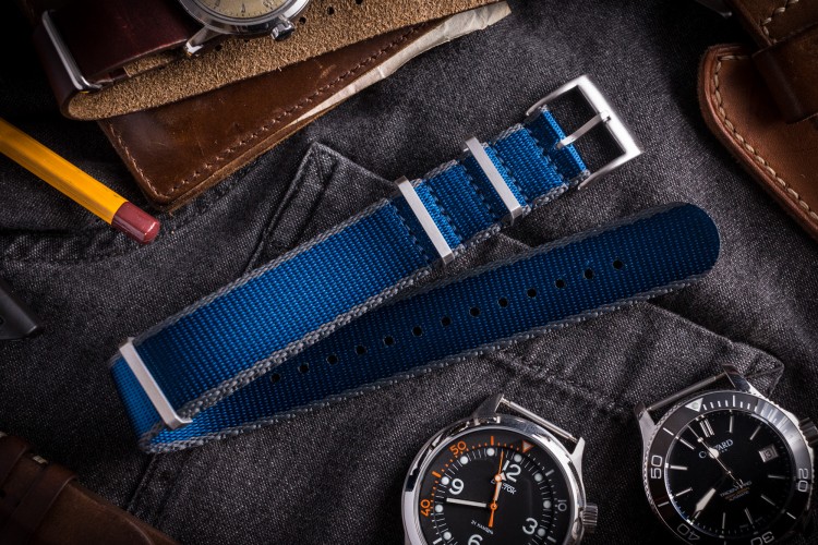 Dark Blue and Gray Premium Slip Through Nato Watch Strap (20 & 22mm) from STRAPSANDBRACELETS