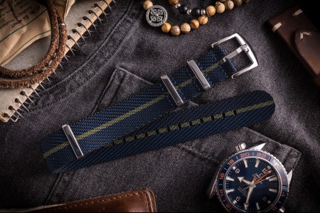 Dark Blue And Green Premium Twill Slip Through Nato Watch Strap (20 & 22mm)