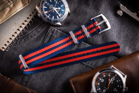 Dark Blue And Red Premium Seat Belt Slip Through Nato Watch Strap (20 & 22mm)
