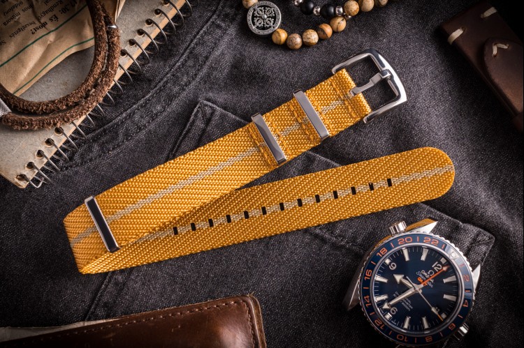 Golden Yellow and Beige Premium Twill Slip Through Nato Watch Strap (20 & 22mm) from STRAPSANDBRACELETS