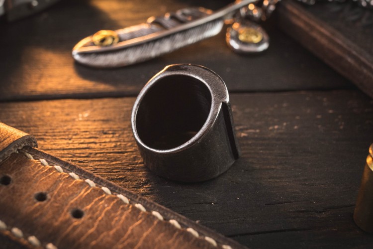 Darroch - Large Antiqued Stainless Steel Square Men's Signet Ring with a Triangle from STRAPSANDBRACELETS