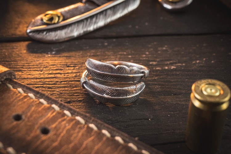 Kal - Feather Shape Antiqued S925 Sterling Silver Men's Ring from STRAPSANDBRACELETS