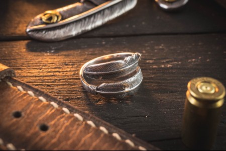 Kal - Feather Shape Antiqued S925 Sterling Silver Men's Ring