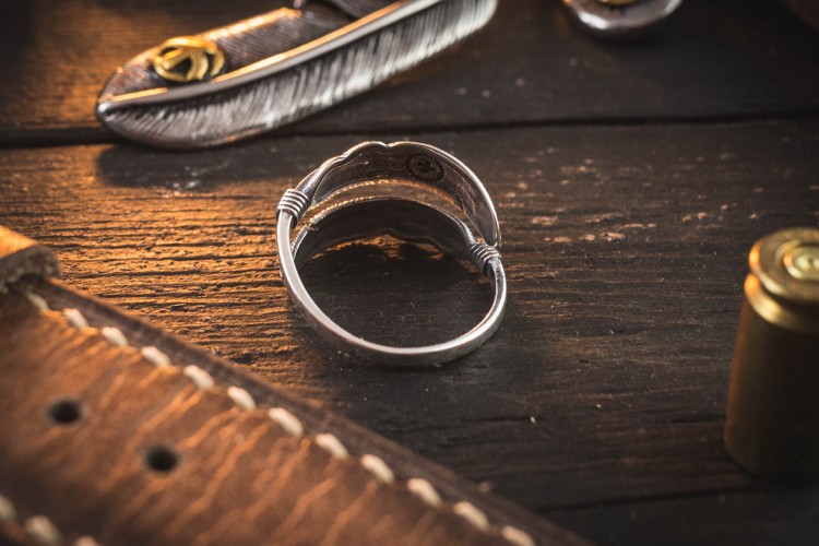 Kal - Feather Shape Antiqued S925 Sterling Silver Men's Ring from STRAPSANDBRACELETS