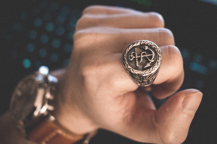 Clarke - Antiqued Stainless Steel Anchor Men's Signet Ring - Sailor Ring from STRAPSANDBRACELETS
