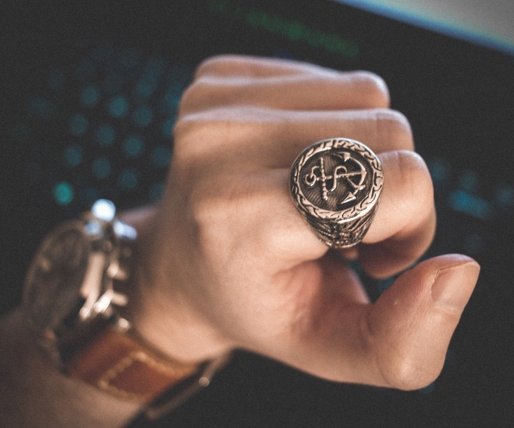 Clarke - Antiqued Stainless Steel Anchor Men's Signet Ring - Sailor Ring from STRAPSANDBRACELETS