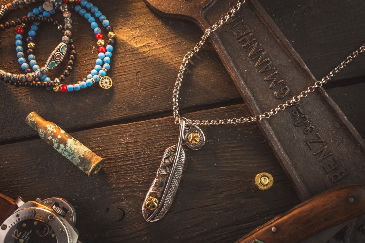 Neel - Stainless Steel Men's Necklace with antiqued Eagle Feather Pendant from STRAPSANDBRACELETS