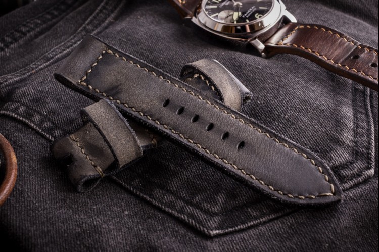 Grey Antiqued Handmade 24/24mm Leather Strap 125/80mm With Light Grey Stitching from STRAPSANDBRACELETS