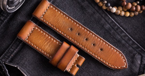 Meyhofer EASY-CLICK watch strap Stanley 18mm light brown saddle leather  smooth light stitching
