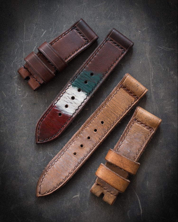 MV022 The Tricolor, Dark Reddish Brown Leather Strap With Black Stitching and Italian Flag Stripes from STRAPSANDBRACELETS