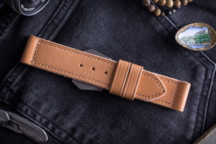 MV021 Handmade, Light Camel Brown Leather Strap With Beige Stitching from STRAPSANDBRACELETS