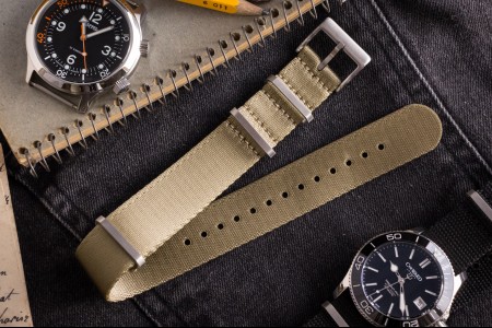 Beige, Khaki Premium Seat Belt Slip Through Nato Watch Strap (20 & 22mm)