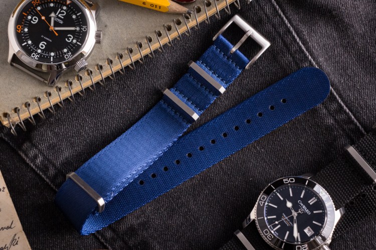 Blue Premium Silky Seat Belt Slip Through Nato Watch Strap (20 & 22mm) from STRAPSANDBRACELETS