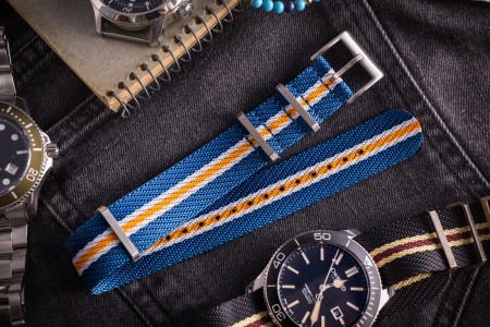 Blue, White & Orange Premium Twill Slip Through Nato Watch Strap (20 & 22mm)