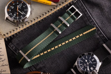 Green and Beige Premium Slip Through Nato Watch Strap (20 & 22mm)