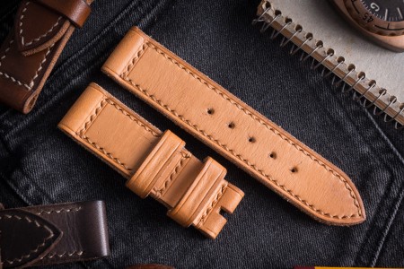 MV011 Vintage, Natural Light Brown Leather Strap With Beige Stitching