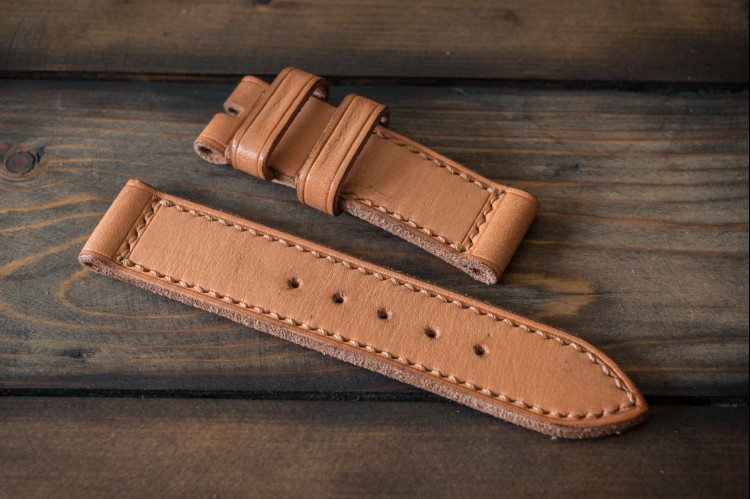 MV011 Vintage, Natural Light Brown Leather Strap With Beige Stitching from STRAPSANDBRACELETS
