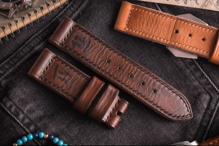 MV014 Vintage Brown Leather Strap With Black Stitching and Numbers