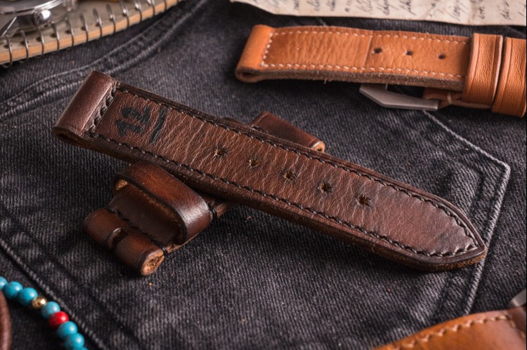 MV014 Vintage Brown Leather Strap With Black Stitching and Numbers from STRAPSANDBRACELETS