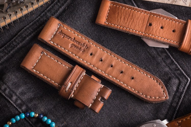 MV017 Vintage Light Brown Leather Strap with Beige Stitching from STRAPSANDBRACELETS